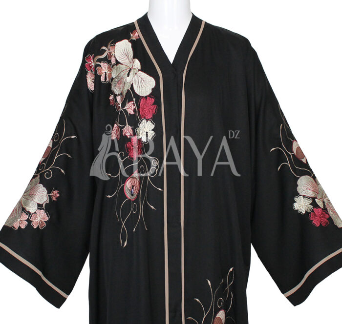 Abaya avec Motifs Fleuris – Luxe & Élégance