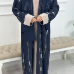Abaya Kimono ensemble bleu deux pièces avec broderies