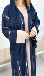 Abaya Kimono ensemble bleu deux pièces avec broderies