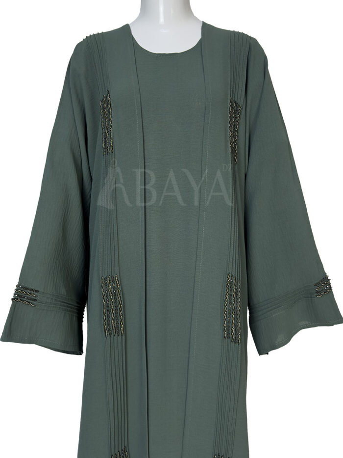 Kimono ensemble en vert avec détails perlés – Image 3