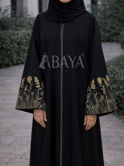 Abaya noire élégante avec manches brodées