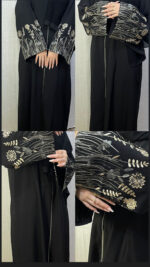 Abaya noire élégante avec manches brodées