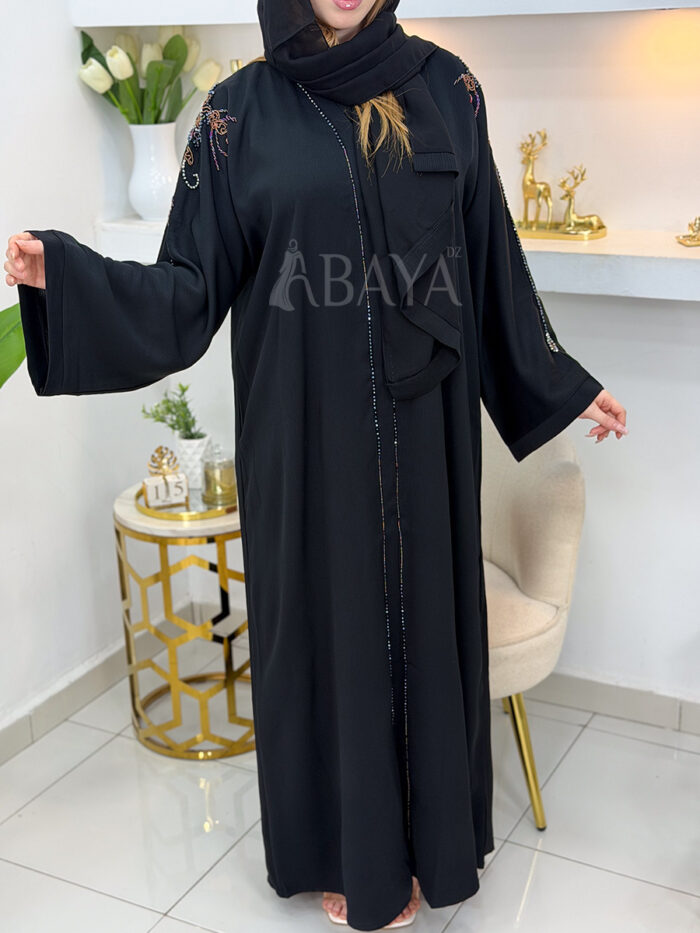 Abaya Noire avec Détails Perlés : L'Essence du Raffinement – Image 2