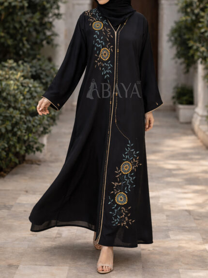 Abaya Dubaï Noire Perlée – Élégance & Luxe Intemporel en Algérie