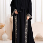 Abaya Noire Élégante avec Broderie Fleurie Raffinée