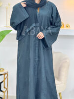 Abaya Luxe Turquoise Sombre Jacquard – Chic et Raffinement – Image 3