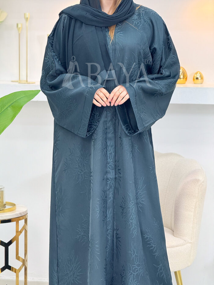 Abaya Luxe Turquoise Sombre Jacquard – Chic et Raffinement – Image 4