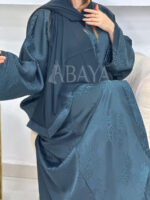 Abaya Luxe Turquoise Sombre Jacquard – Chic et Raffinement – Image 5