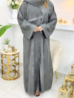 Abaya Élégante Gris Clair en Jacquard – Allure Raffinée – Image 2