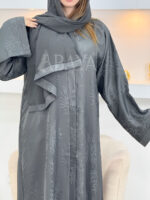 Abaya Élégante Gris Clair en Jacquard – Allure Raffinée – Image 6