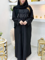 Abaya noire élégante ornée de perles délicates