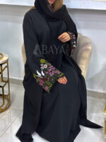Abaya Kimono 2 Pièces Noire avec Broderies Florales – Image 3