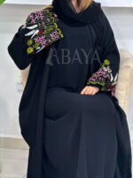 Abaya Kimono 2 Pièces Noire avec Broderies Florales – Image 5