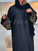 Abaya Kimono 2 Pièces Noire avec Broderies Florales – Image 4