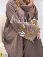 Abaya Kimono 2 Pièces Marron avec Broderies Florales