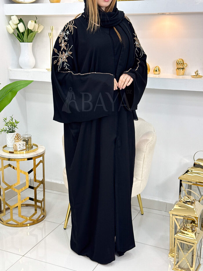 Abaya Dubai Farasha noire ornée de perles