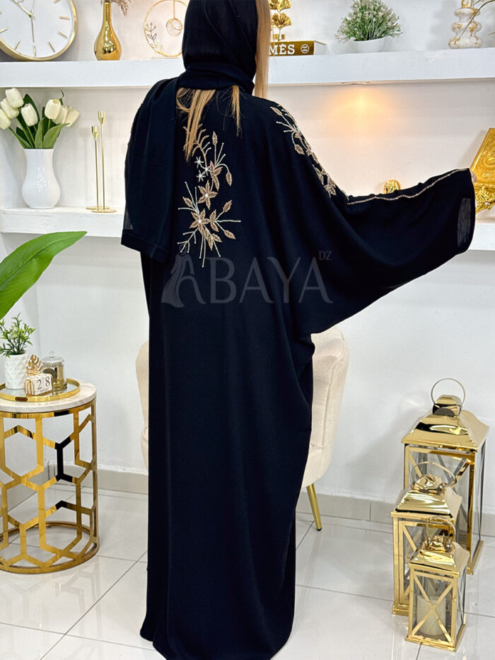 Abaya Dubai Farasha noire ornée de perles