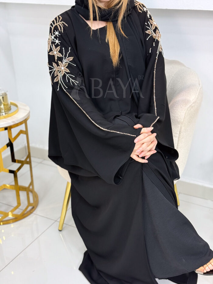 Abaya Dubai Farasha noire ornée de perles