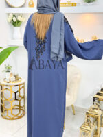 Abaya Chic Bleu en Tissu Zoom avec Détails Perlés