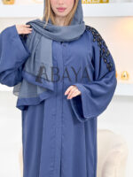 Abaya Chic Bleu en Tissu Zoom avec Détails Perlés