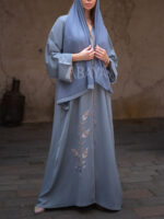 Abaya Perlée de Dubaï en Bleu Clair - Confort et Raffinement
