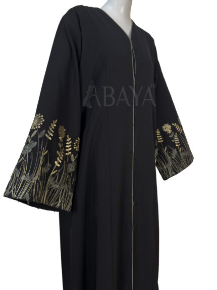 Abaya noire élégante avec manches brodées