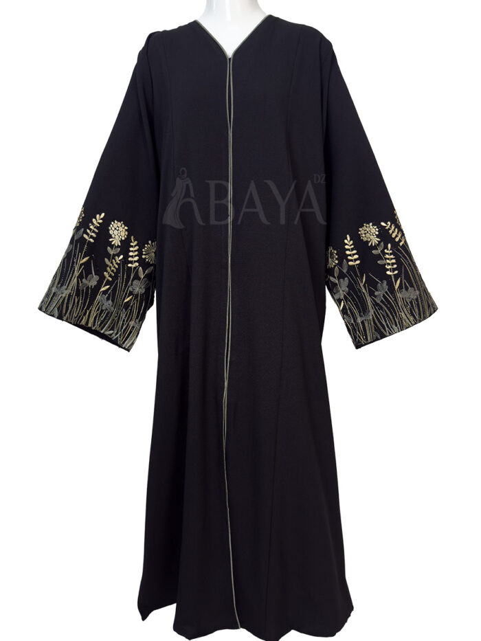 Abaya noire élégante avec manches brodées