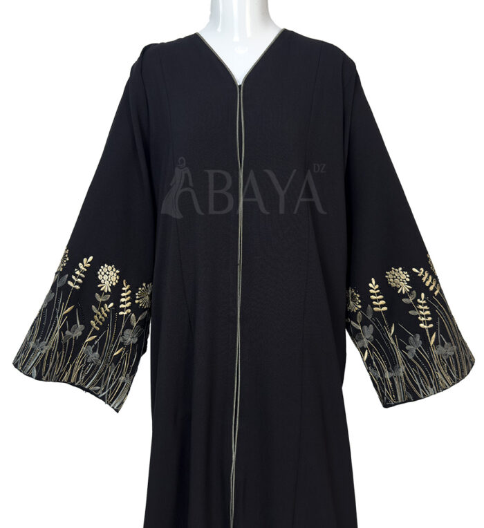 Abaya noire élégante avec manches brodées