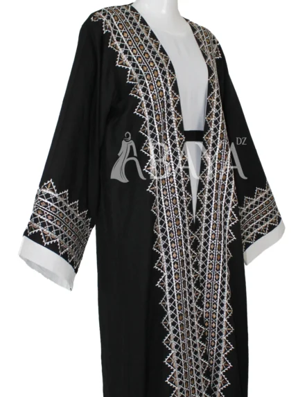 Ensemble Abaya Noir Deux Pièces avec Broderies Élégantes