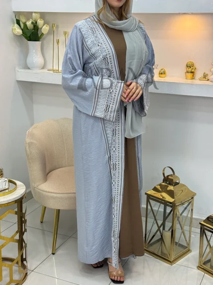 Abaya Kimono Dubai Élégante Deux Pièces aux Broderies Raffinées