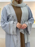 Abaya Kimono Élégante Deux Pièces aux Broderies Raffinées – Image 3